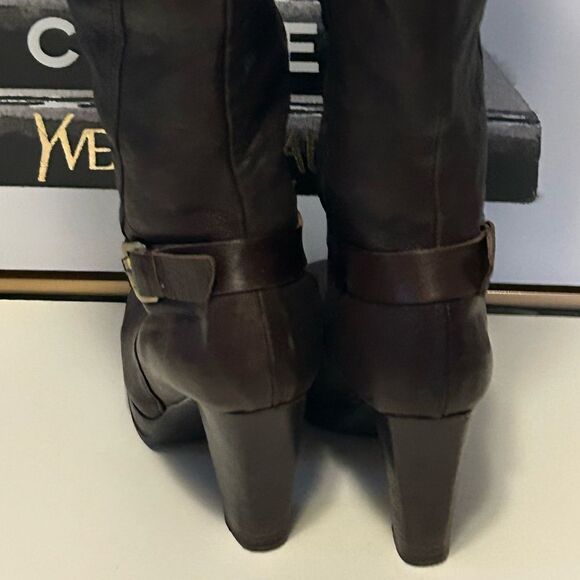 Vintage Brown soft leather studded high boots Size 7 - Picture 5 of 9